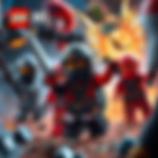 Dynamic battle scene featuring Lego Ninjago characters showcasing their unique abilities
