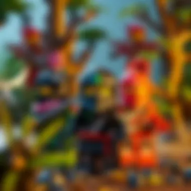 Lego Ninjago characters together in a vibrant setting, highlighting teamwork