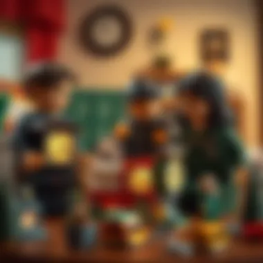 Family playing together with Lego clock sets