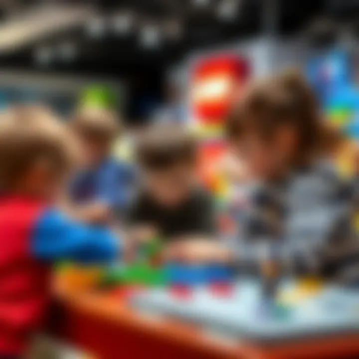 Children engaged in interactive activities within the LEGO Store, highlighting the focus on child development.