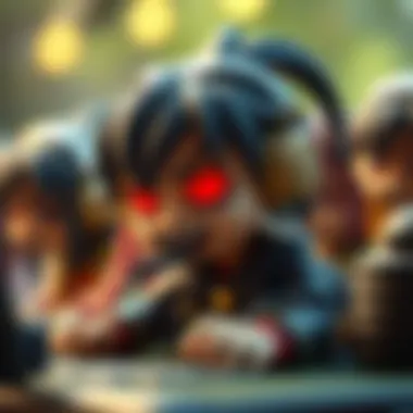 A conceptual artwork depicting the psychological effects of LOL characters on gamers.