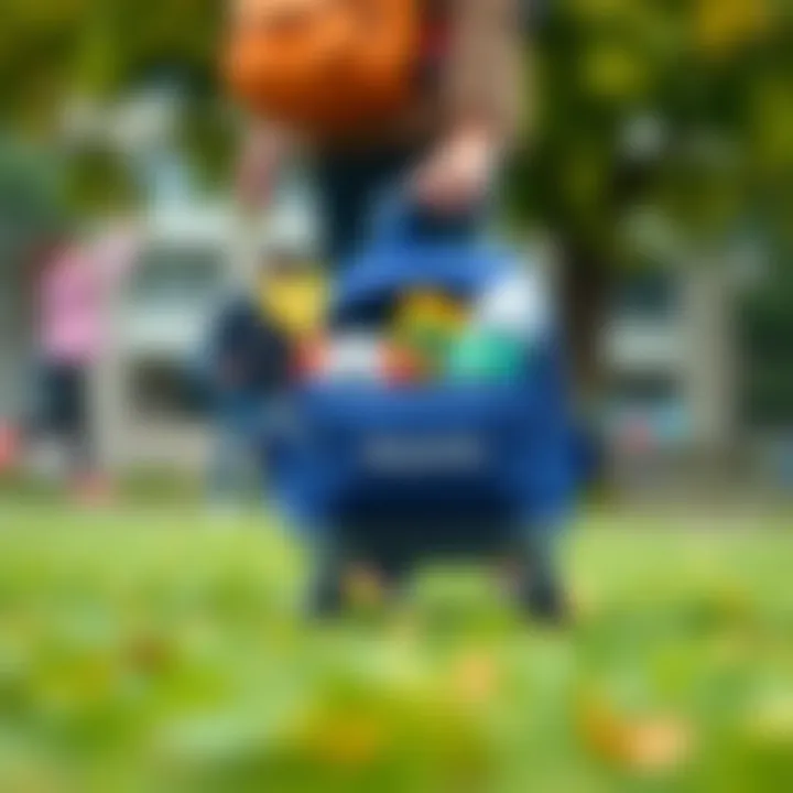 Parent using Master Pack bag for transporting toys