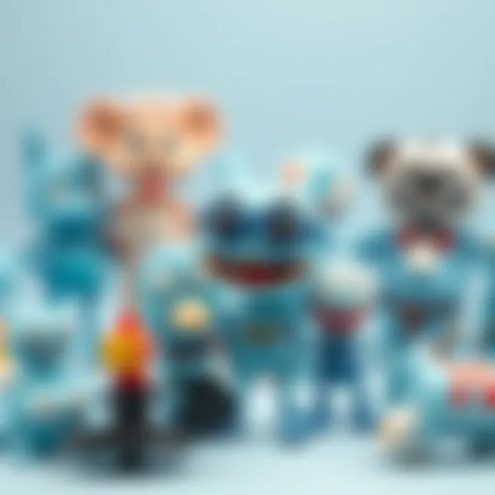 A collection of blue-themed toys inspired by cartoon characters
