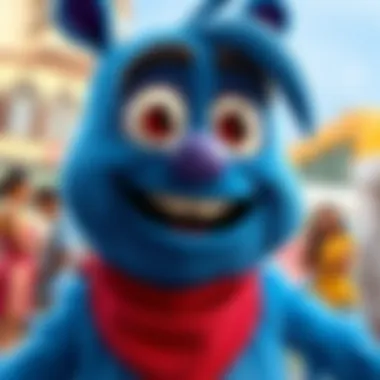 A vibrant blue cartoon character inspiring creativity
