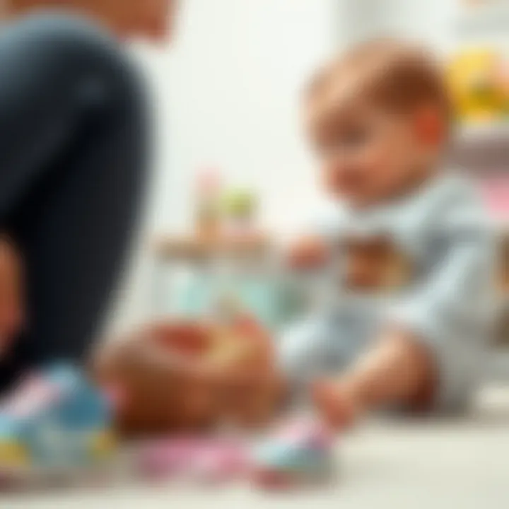 A parent measuring a baby's foot for shoe fitting