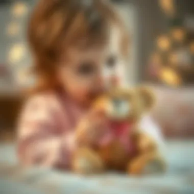 A delightful child playing with a mini teddy bear