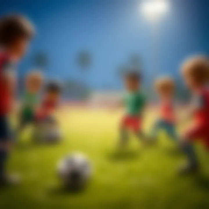 Children practicing teamwork in mini football