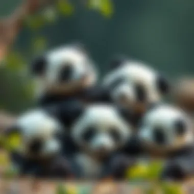 A group of baby pandas cuddling together
