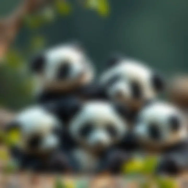 A group of baby pandas cuddling together
