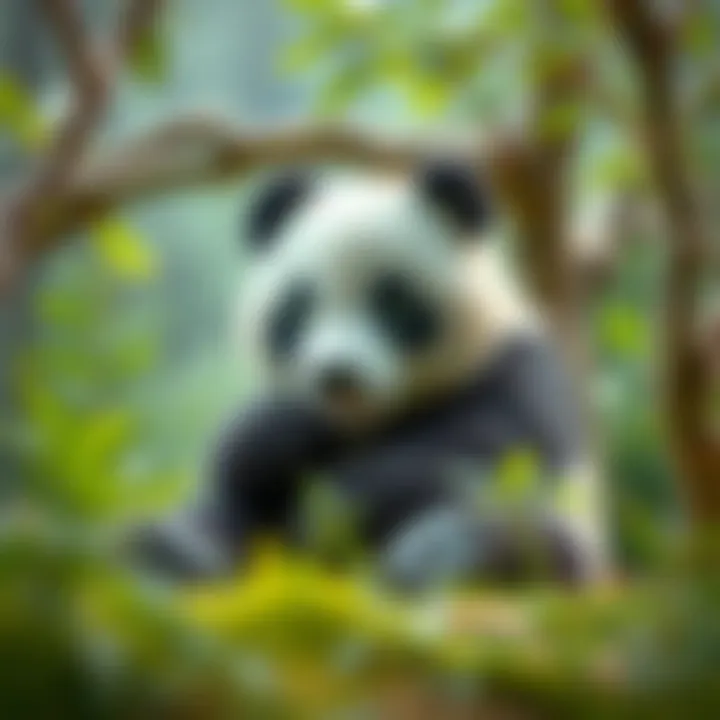 A serene landscape of a panda's natural habitat