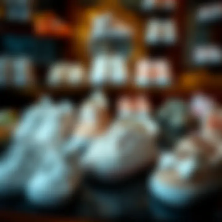 Various newborn baby shoes in an elegant display