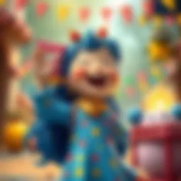 A vibrant sketch of Niloya bringing joy to children