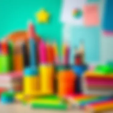Colorful school supplies arranged neatly
