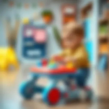 Child playing with activity walker in a safe environment