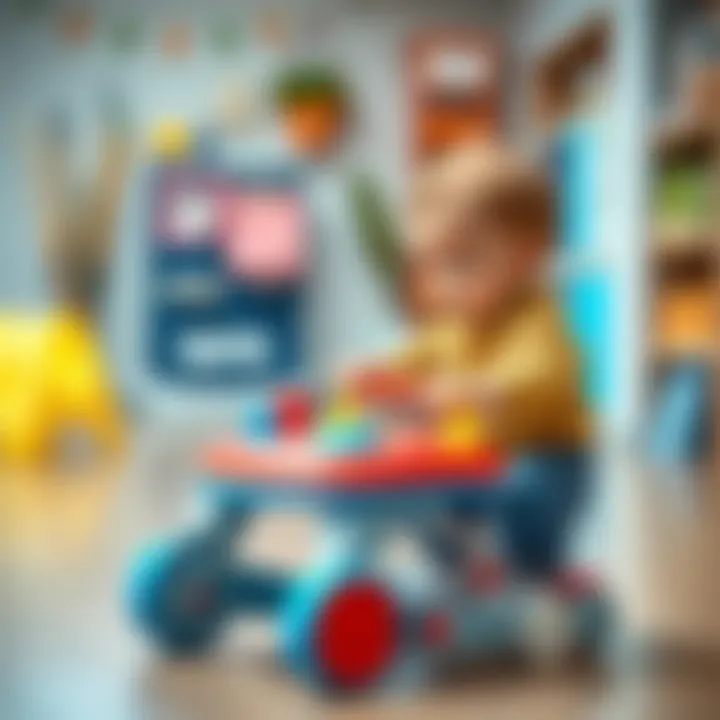Child playing with activity walker in a safe environment
