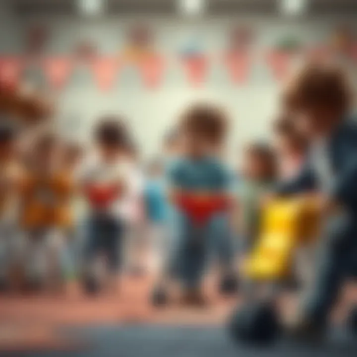 Group of children socializing while using activity walkers