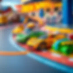 Colorful Hot Wheels cars on a track