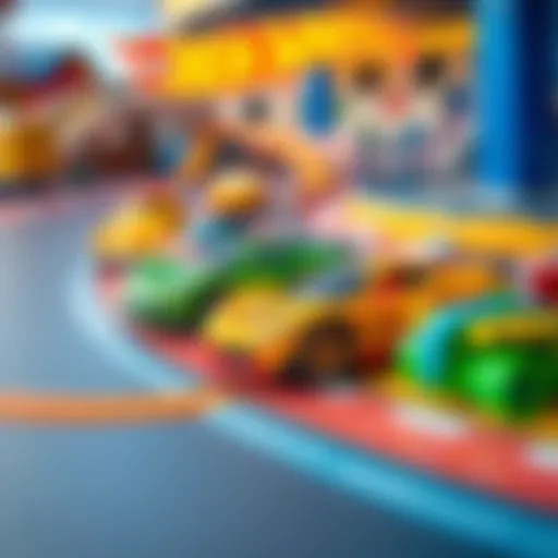 Colorful Hot Wheels cars on a track