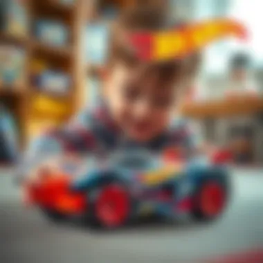 A child using Hot Wheels toys to enhance motor skills