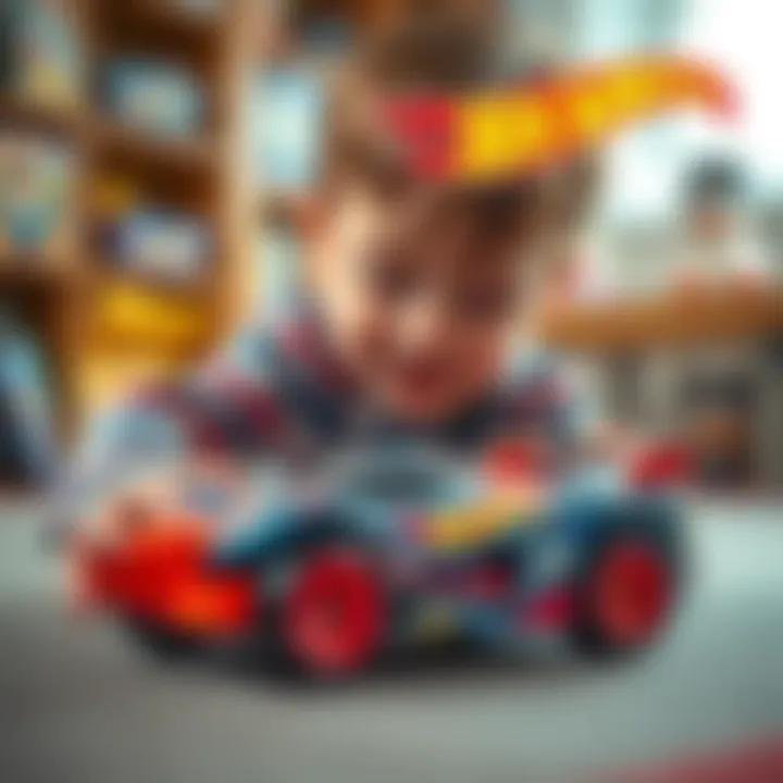 A child using Hot Wheels toys to enhance motor skills