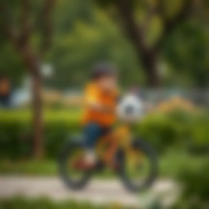 Child riding a panda bicycle in the park