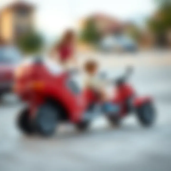 Parents selecting a three-wheeled vehicle for their child