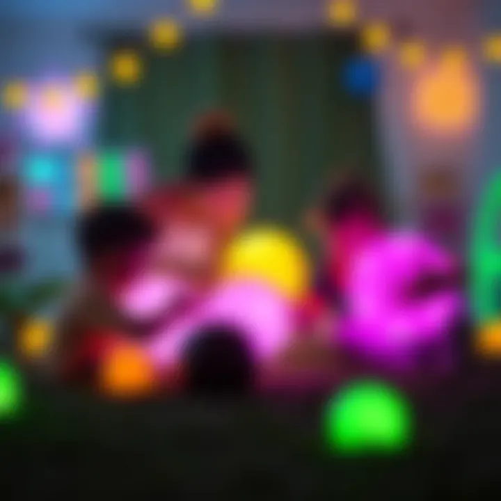 Supervision of Safe Play with Glowing Balls Parents supervising their children playing with glowing balls