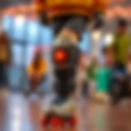 Child wearing roller skate knee pads for safety