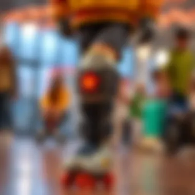 Child wearing roller skate knee pads for safety