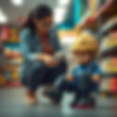 Parent choosing knee pads for their child