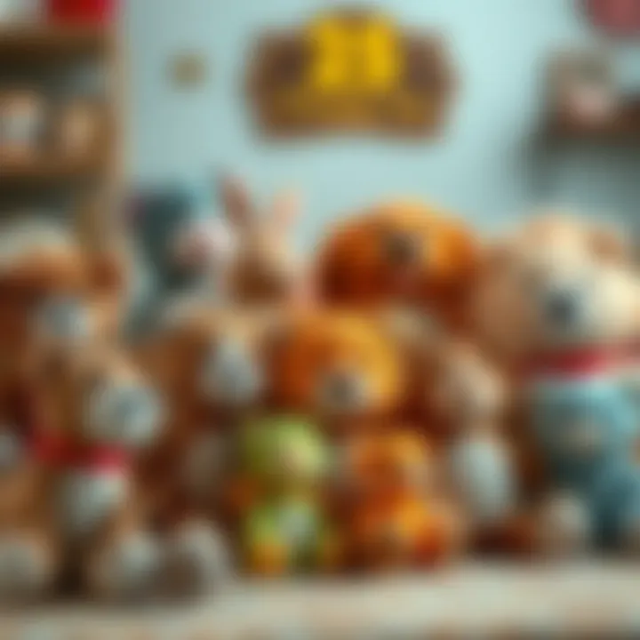 A collection of soft toys showcasing different animals