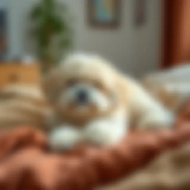 A Fluffy Dog Relaxing at Home Fluffy dog resting comfortably on a cozy bed