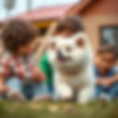 Fluffy Dog Having Fun with Kids Fluffy dog interacting with children joyfully