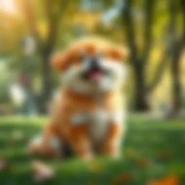 A Playful Fluffy Dog in the Outdoors Fluffy dog sitting happily in a park