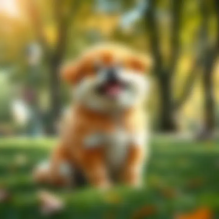 A Playful Fluffy Dog in the Outdoors Fluffy dog sitting happily in a park