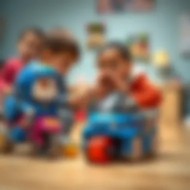 Children interacting socially while playing with Roy toys