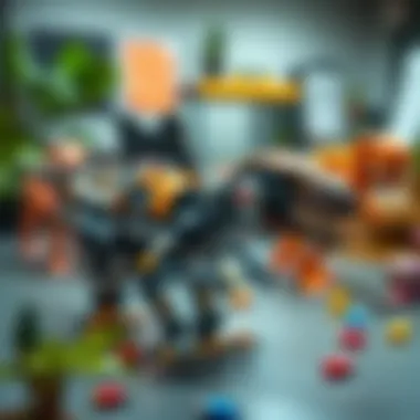 An educational setup featuring robotic dinosaurs.