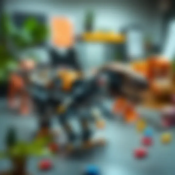 An educational setup featuring robotic dinosaurs.