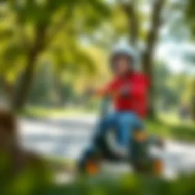 Joyful Ride in Nature A child riding a scooter in a park
