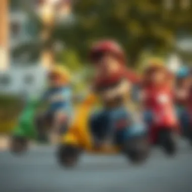 Fun and Friendship on Scooters A group of children enjoying a scooter race