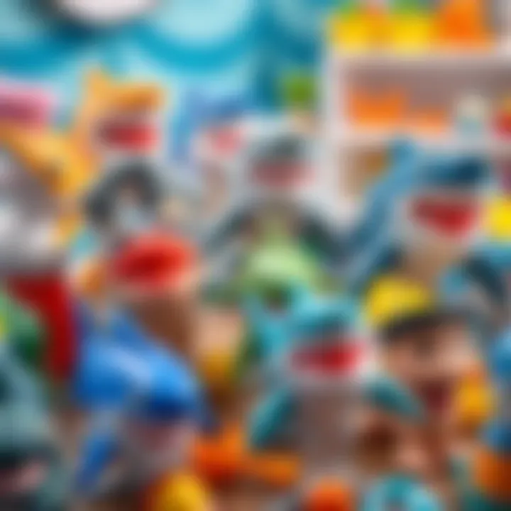 A vibrant assortment of shark toys showcasing educational features