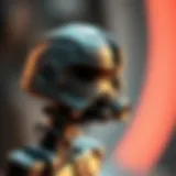 A detailed view of a droid showcasing intricate mechanical design