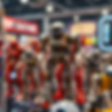 A display of Star Wars robots in a toy exhibition