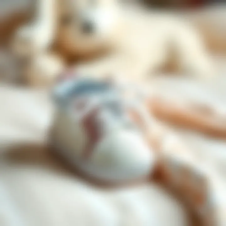 Stylish newborn shoes on a soft surface