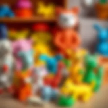 A vibrant display of various animal shapes made from modeling clay, representing the educational benefits of creative play.