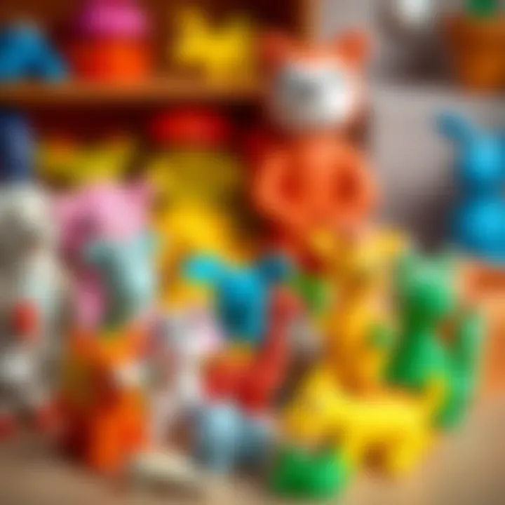 A vibrant display of various animal shapes made from modeling clay, representing the educational benefits of creative play.