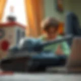 A child programming a tank robot.