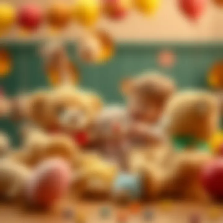 Children interacting with teddy bears in a joyful setting