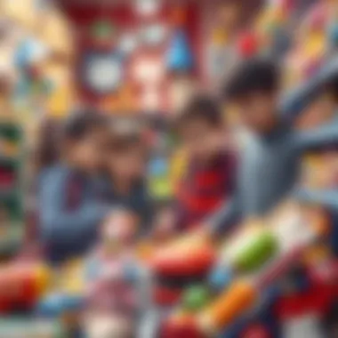An engaging scene of families choosing toys in a vibrant store