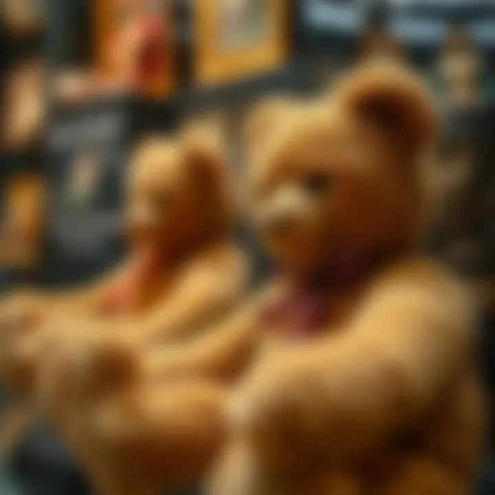 Historical teddy bear artifacts displayed in a museum